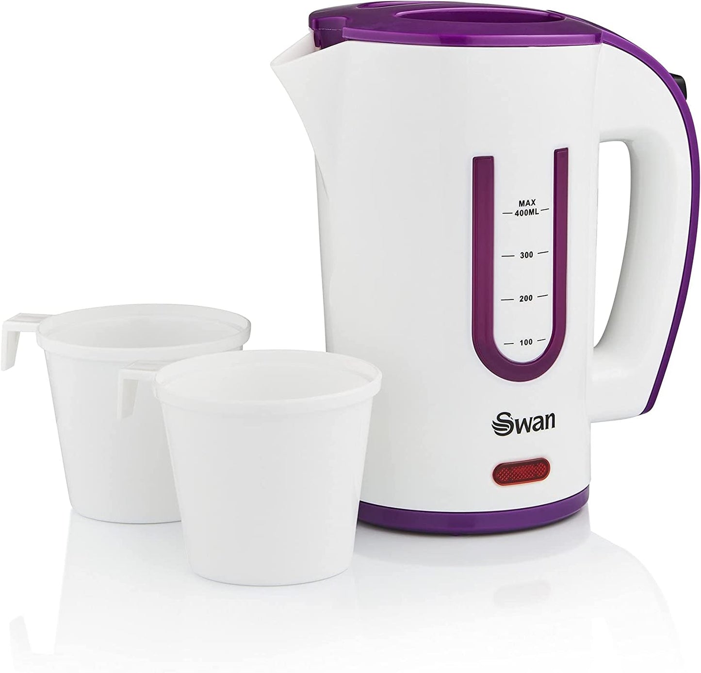 SK27010N Dual Voltage Fast Boil Lightweight & Compact Travel Kettle with Two Tea Cups, Plastic, 1000 W, White/Purple