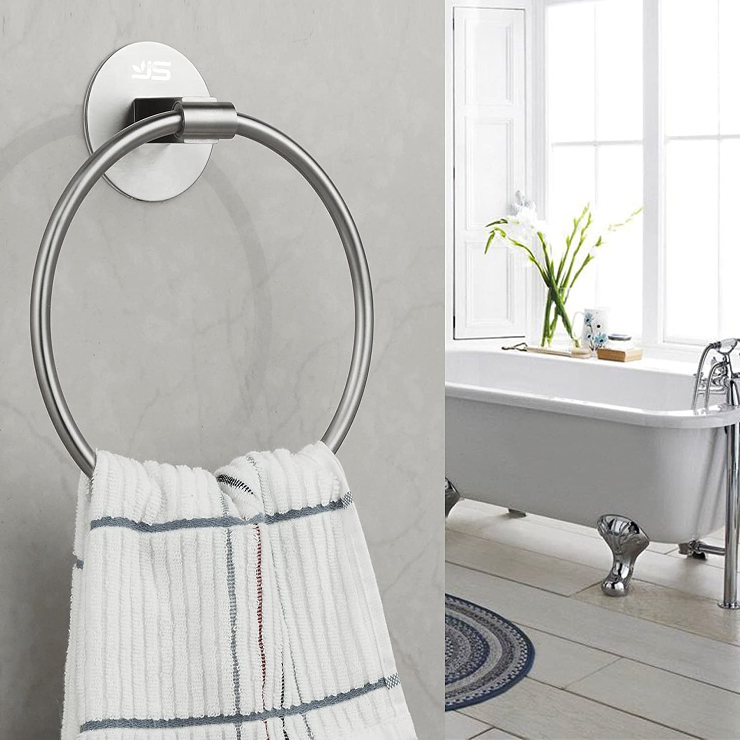 Self Adhesive Towel Holder,Stainless Steel Bathroom Towel Ring 7.08 Inches/18Cm,Wall Mounted 3M Self Adhesive Hand Towel Rails for Kitchen Bathrooms