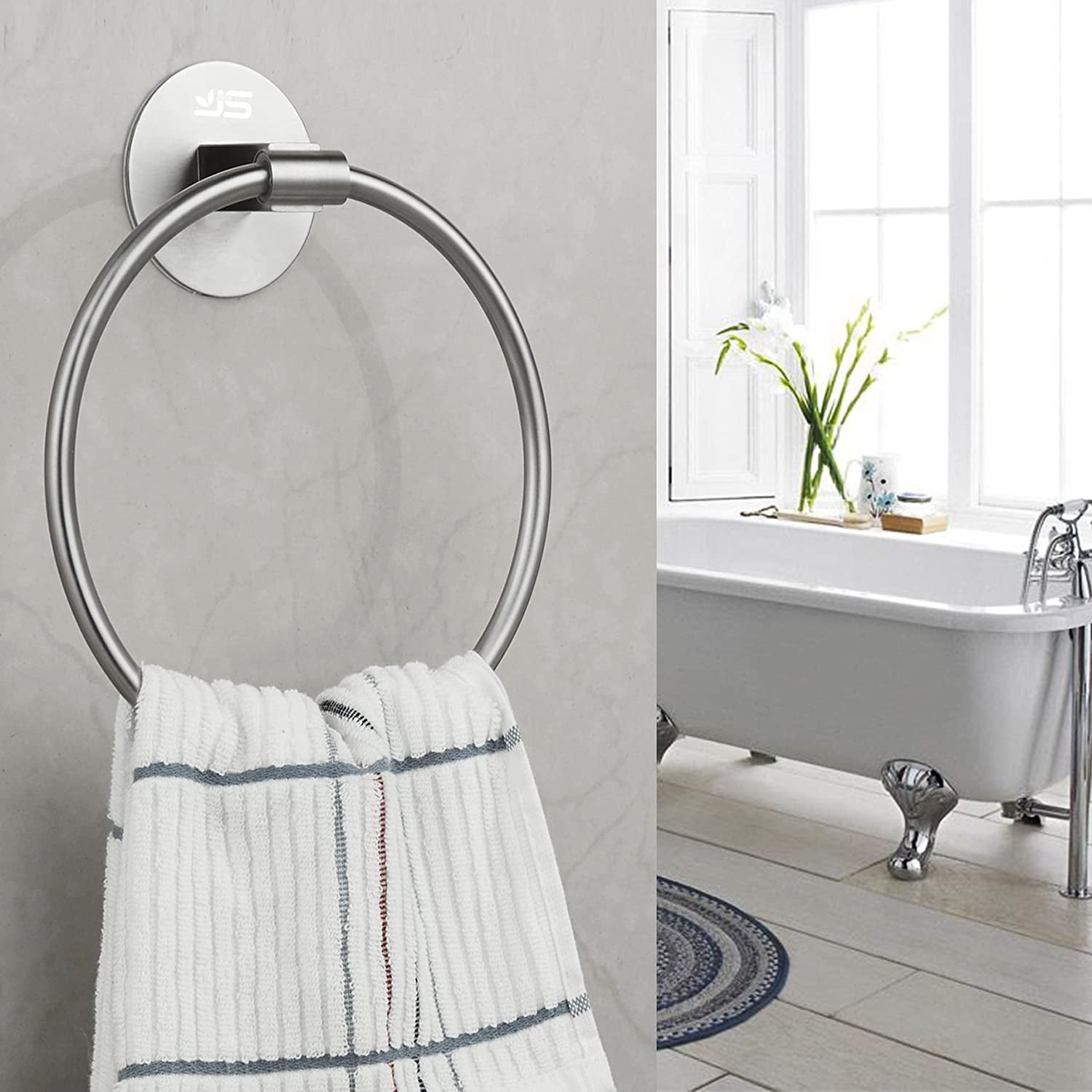 Self Adhesive Towel Holder,Stainless Steel Bathroom Towel Ring 7.08 Inches/18Cm,Wall Mounted 3M Self Adhesive Hand Towel Rails for Kitchen Bathrooms