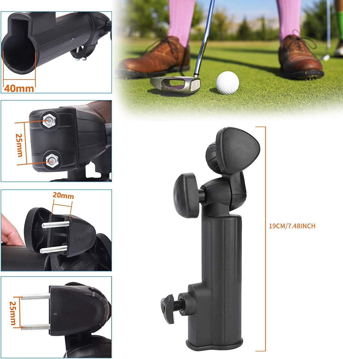 CYCFMYYLY Umbrella Stand, Golf Umbrella Holder, Golf Umbrella Holder for Trolley, Adjustable Anti-Fall Black Umbrella Stand Attachment Deluxe Cart Umbrella Holder for Golf Push Cart Handles