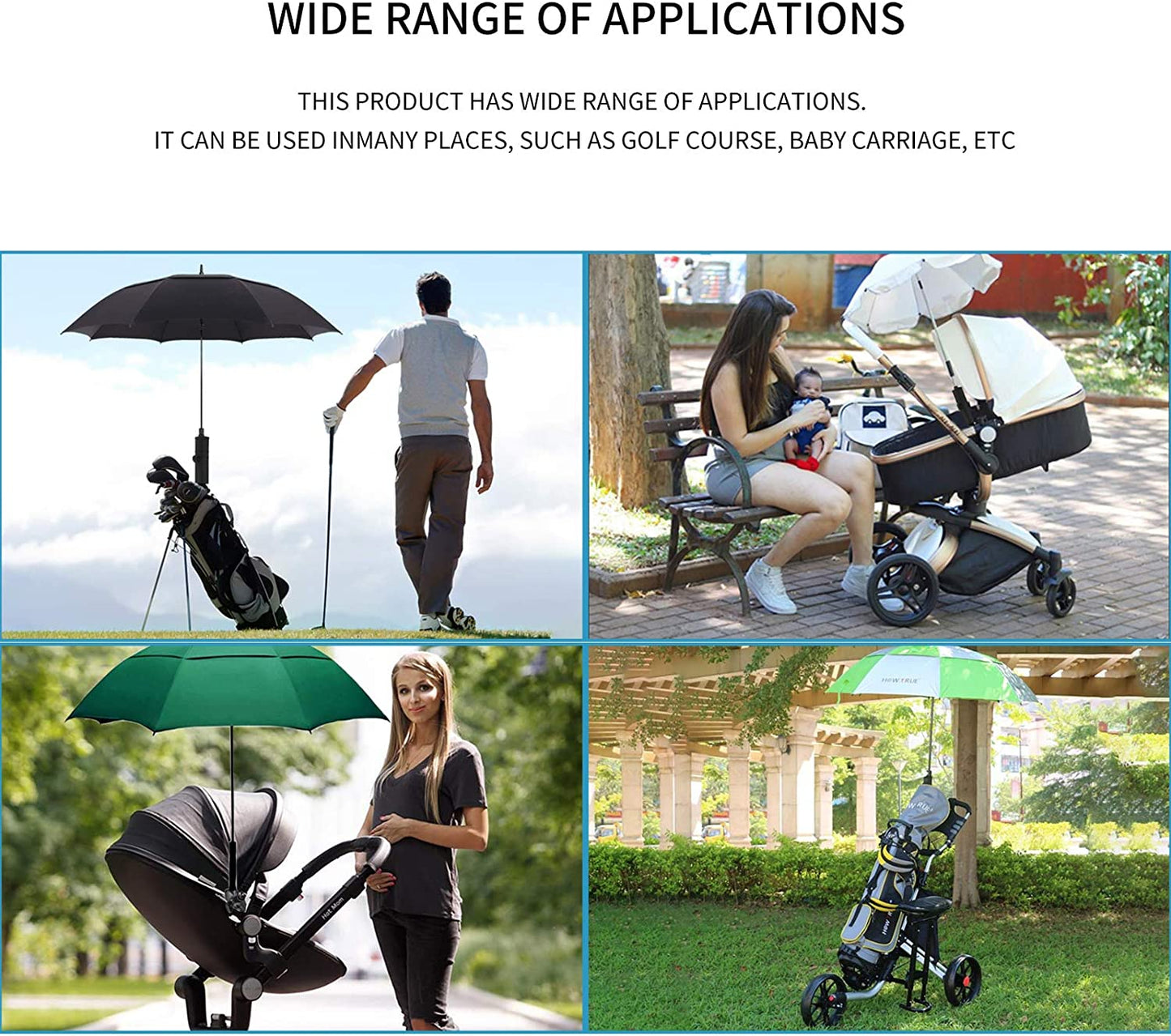 CYCFMYYLY Umbrella Stand, Golf Umbrella Holder, Golf Umbrella Holder for Trolley, Adjustable Anti-Fall Black Umbrella Stand Attachment Deluxe Cart Umbrella Holder for Golf Push Cart Handles