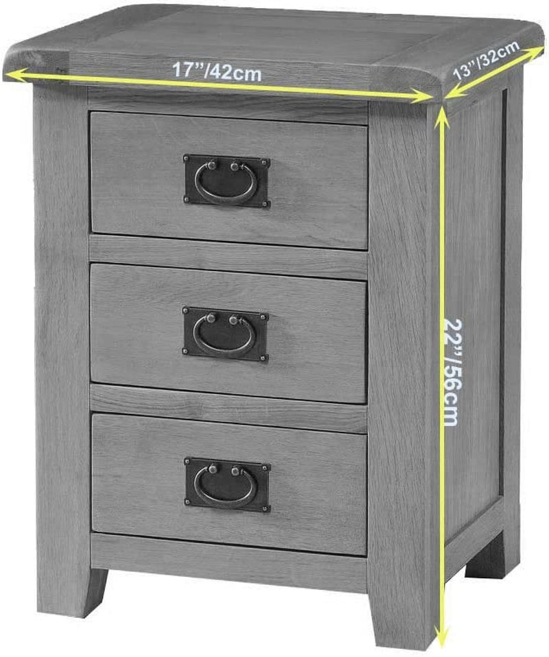 OAK Bedside Table 3 Drawers, NC Paint Cabinet, OAK MDF Board & Hardwood W:42 D:32 H:56 CM