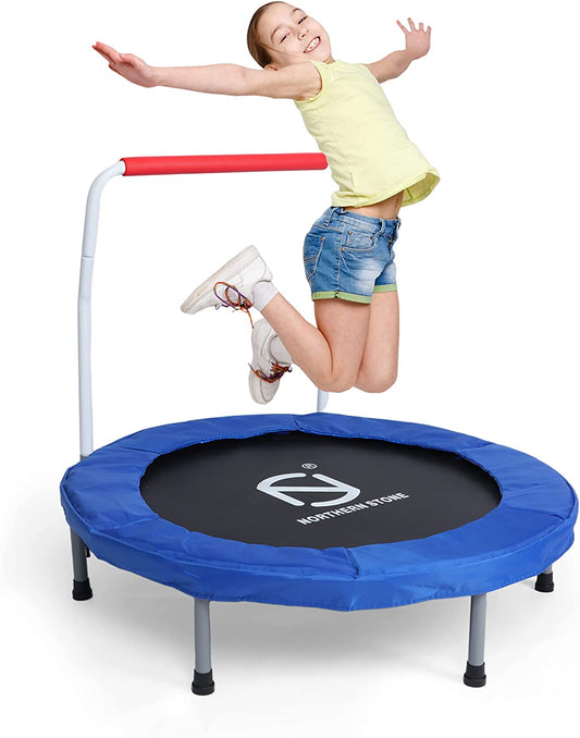 SILVER VALLEY 36" Kids Folding Mini Fitness Trampoline, Safety Padded Cover and Foldable Rebounder Jumper with Handle