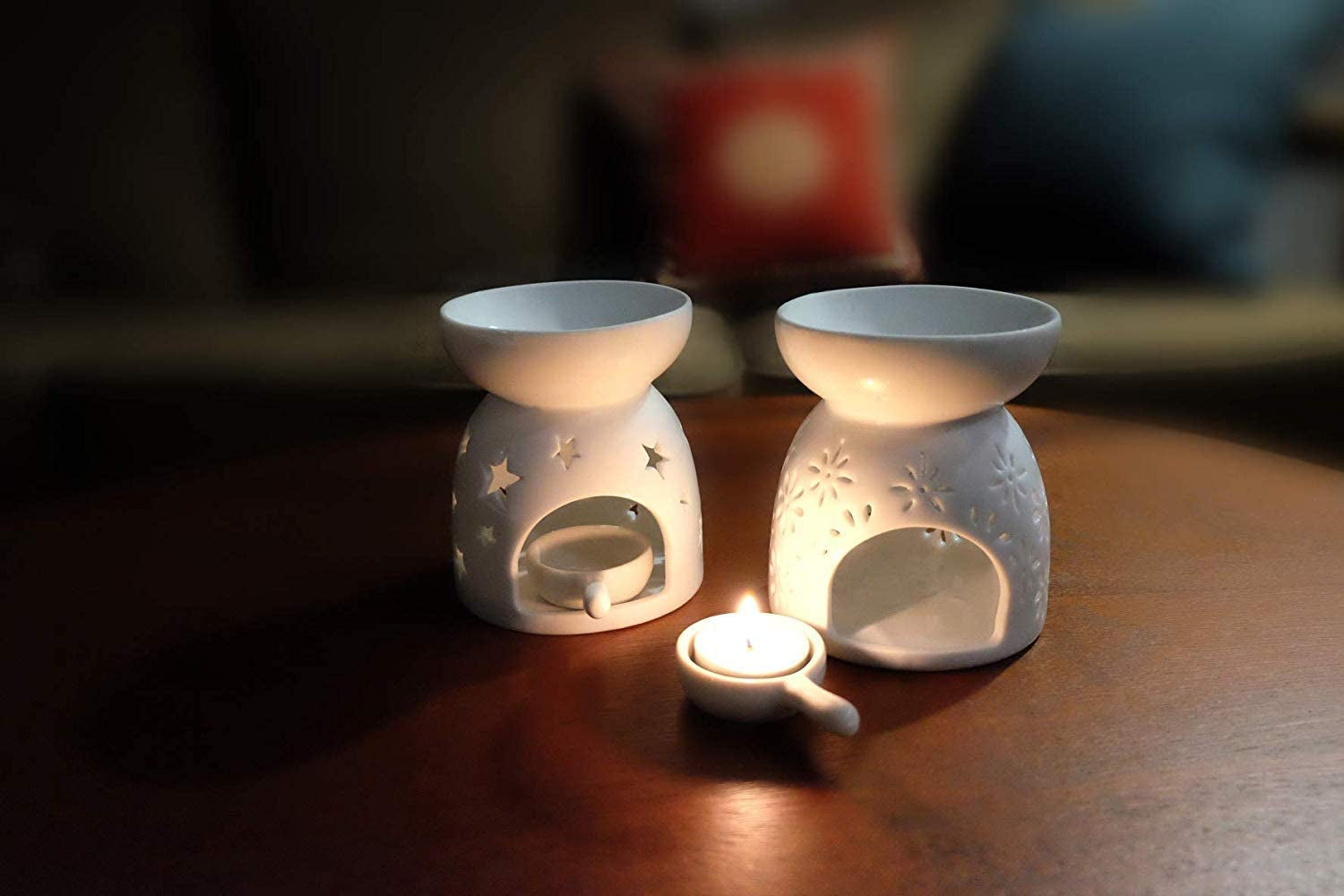 Ceramic Oil Burners Wax Melt Holders Set of 2 - Star Pattern, Lovely Aromatherapy Essential Oil Burner Aroma Lamp Diffuser Candle Tealight Holder Home Bedroom Decor Christmas Housewarming Gift