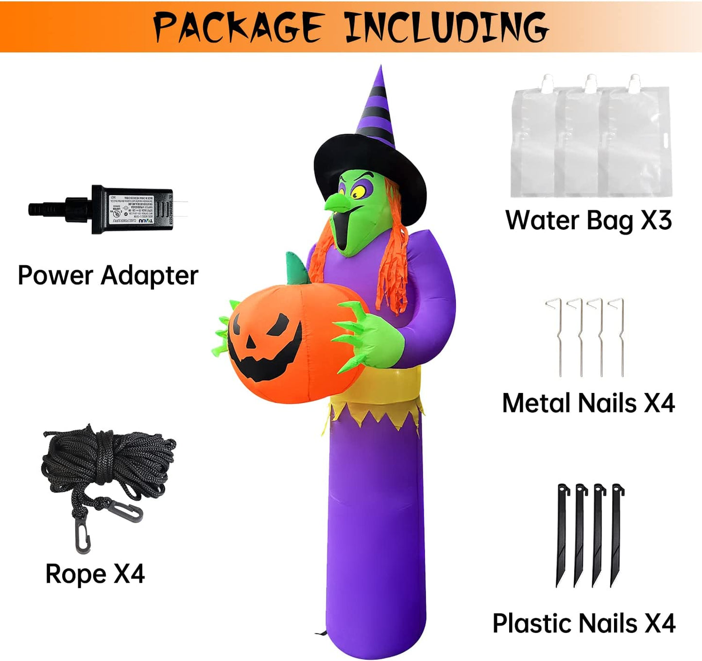 10FT Halloween Inflatable Decorations Witch Holding Pumpkin,Build-In LED Lights Holiday Blow up Yard Decoration,For Halloween Holiday Party,Outdoor,Garden,Yard Lawn Decor