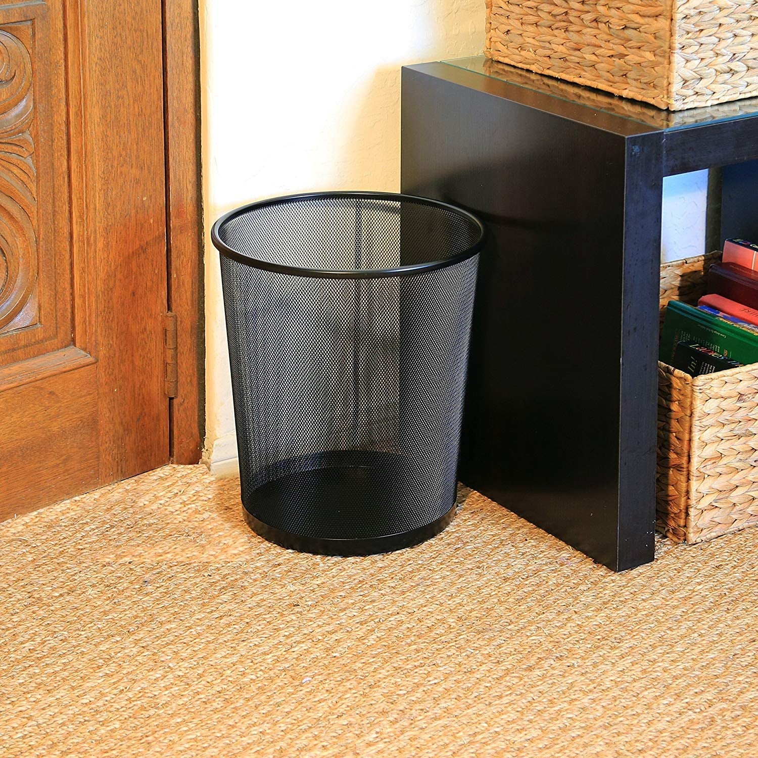 Circular Mesh Wastebasket Trash Can, Waste Basket Garbage Can Bin for Bathrooms, Kitchens, Home Offices, Dorm Rooms(Black)