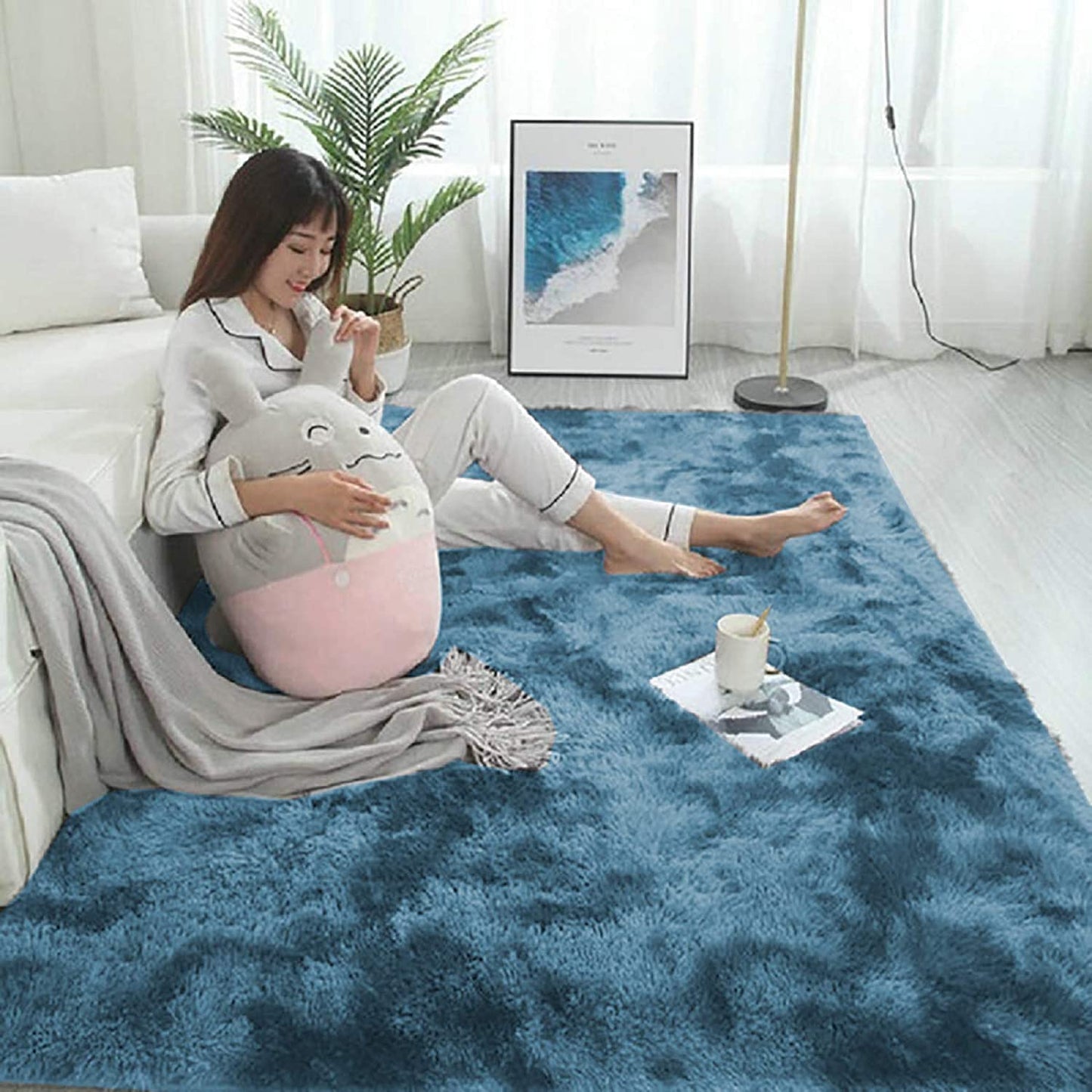 Luxury Shaggy Soft Area Rug Tie-Dyed Faux Fur Indoor Fluffy Non-Slip Rugs Modern Home Decor for Bedroom,Kidsroom,Living Room Blue 120X200Cm