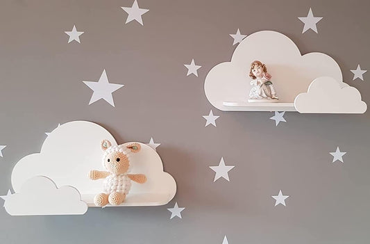Set of 2  Cloud Wall Shelves for Nursery/Wooden Floating Shelf/Baby Room Decor/Children'S Shelves/Kids Room Decoration/Gift Set (White)