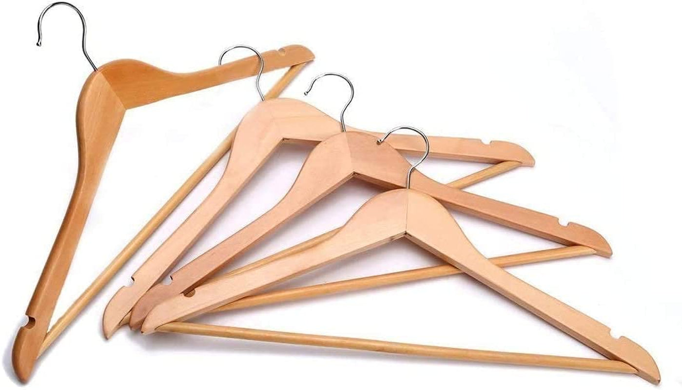 Strong Natural Wood Wooden Coat Hangers with 360 Degree Rotatory Hook & round Trouser Bar & Shoulder Notches - Durable Wardrobe Space Saver - Suitable for Coat, Jacket, Suit, Jumper (30Pk)