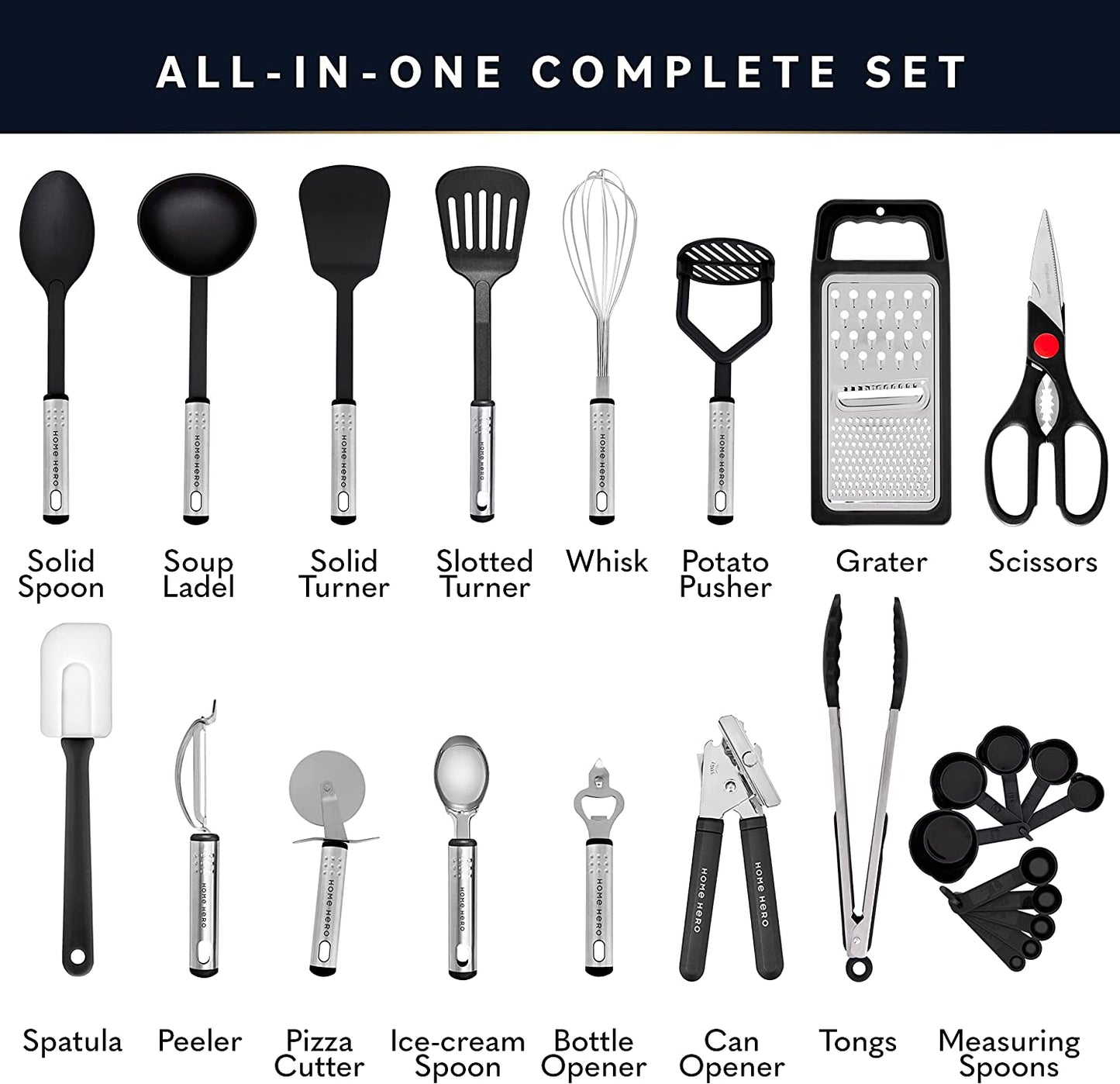 23 Pcs Kitchen Utensils Set - Nylon & Stainless Steel Cooking Utensils Set - Non-Stick Kitchen Utensils with Spatula - Kitchen Gadgets Cookware Set - Kitchen Tool Set - Kitchen Ladles