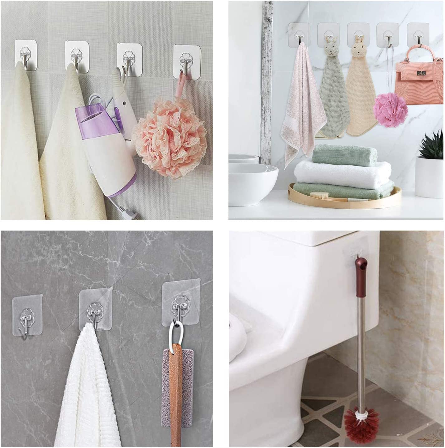 Adhesive Wall Hooks Bathroom Kitchen 24 Packs Heavy Duty 22Lb(Max) Nail Free Sticky Hangers with Stainless Hooks Utility Towel Bath Ceiling Hooks