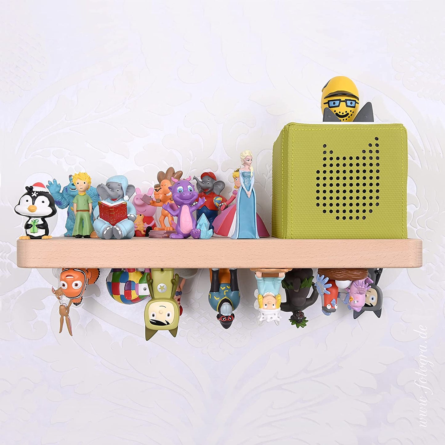 Natürliche Lebensfreude - Children'S Shelf Made of Solid Beech Wood for Toniebox and 60 Tonies - 100% Made in Germany - Floating Shelf without Visible Bracket - Music Box - Tonie Figures