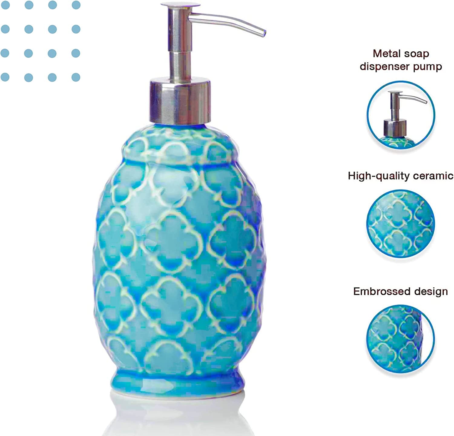 Bathroom Designer 4-Piece Ceramic Bath Accessory Set - Includes Liquid Soap or Lotion Dispenser W/Toothbrush Holder, Tumbler, Soap Dish - Moroccan Trellis - Bath Accessories Set - Holds 461Ml