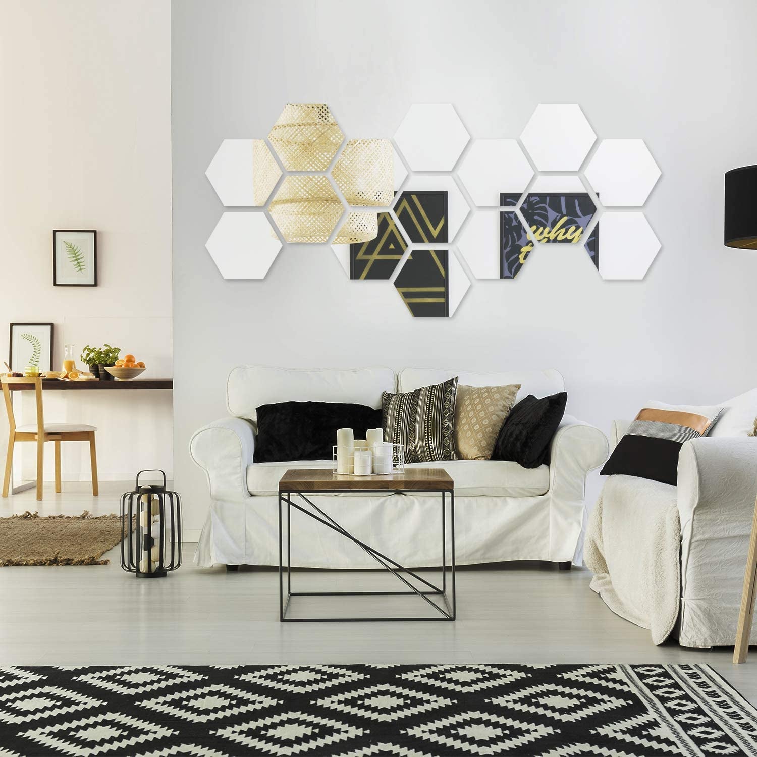 15 Pieces Removable Acrylic Mirror Setting Wall Sticker Decal for Home Living Room Bedroom Decor (Hexagon, 15 Pieces)