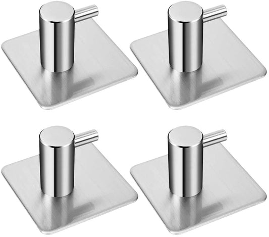 4 Pack Rustproof Stainless Steel Stick on Hooks Self Adhesive from , Waterproof Strong Bonding Power Sticky Hooks for Kitchens, Bathrooms, Lavatories, Closets, Office(Square)