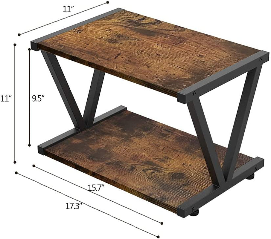 Retro Desktop Printer Stand 2 Tier under Desk Wood Printer Shelf Rustic Industrial Farmhouse Wood Storage Book Shelf Table Organizer for Home Office Stylish Sturdy