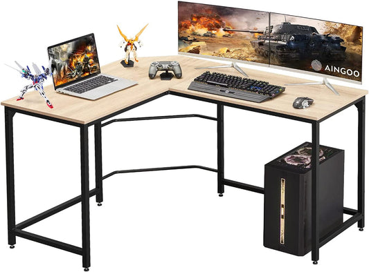 Corner Desk L Shaped Desk Sturdy Home Office PC Laptop Workstation Gaming Computer Desk Study Writing Table 128 * 108 * 75CM Easy to Assemble Simple Design Beige