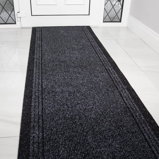 Grey Black Rubber Backed Very Long Hallway Hall Runner Narrow Rugs Custom Length - Sold and Priced per Foot