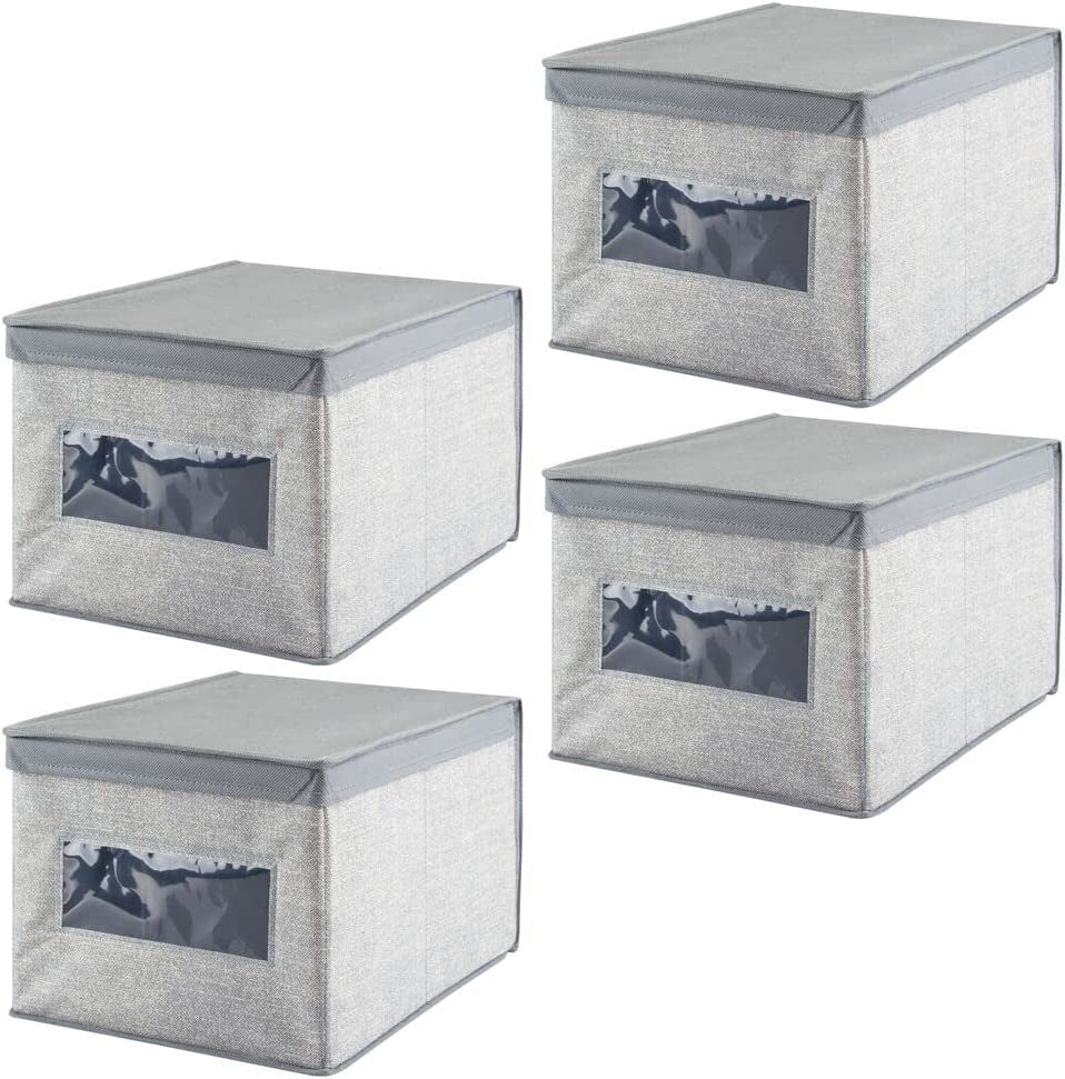 Set of 4 Fabric Wardrobe Box for Nursery and Bedroom – Large Clothing Storage Box – Storage Cube with Lid – Grey