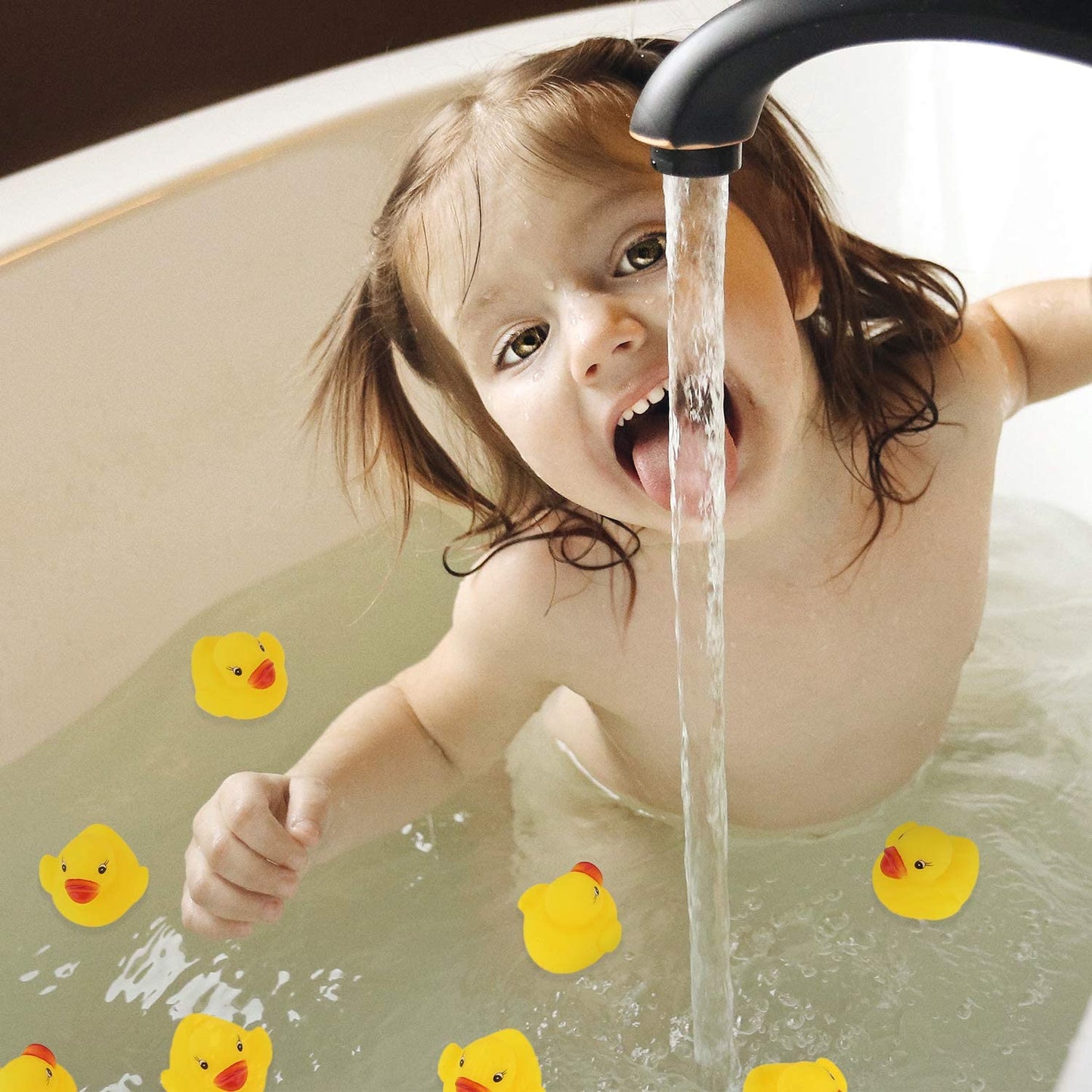 50Pcs Rubber Ducky Bath Toy for Kids, Float and Squeak Mini Small Yellow Ducks Bathtub Toys for Shower/Birthday/Party Supplies