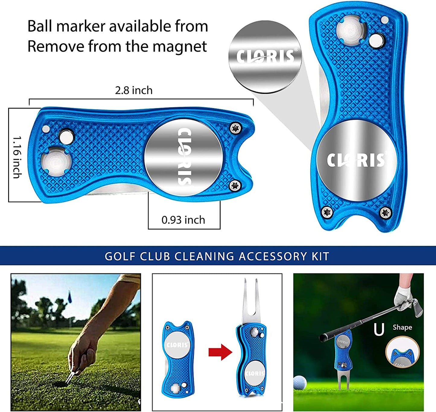 Golf Groove Cleaning Tool Set - Microfiber Waffle Pattern Golf Towel | Retractable Club Groove Cleaner Brush | Foldable Divot Tool with Magnetic Ball Marker