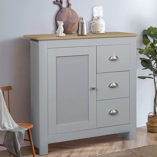 Sideboard Buffet Table for Hallway Sideboard with 3 Drawers 1 Door Storage Cabinet for Living Room Hallway Kitchen Narrow Sideboard, 79X35X81Cm(Light Grey)