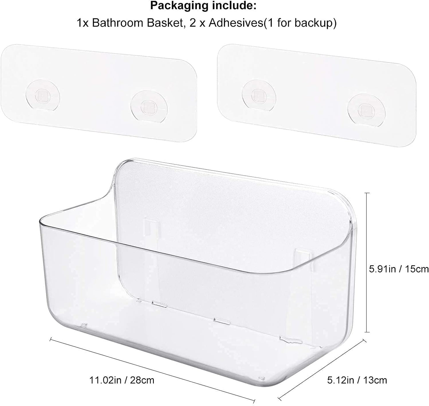 Shower Caddy, Shower Storage, Bathroom Storage, Wall Mounted No Drilling Adhesive Storage for Bathroom, Kitchen, Clear Plastic