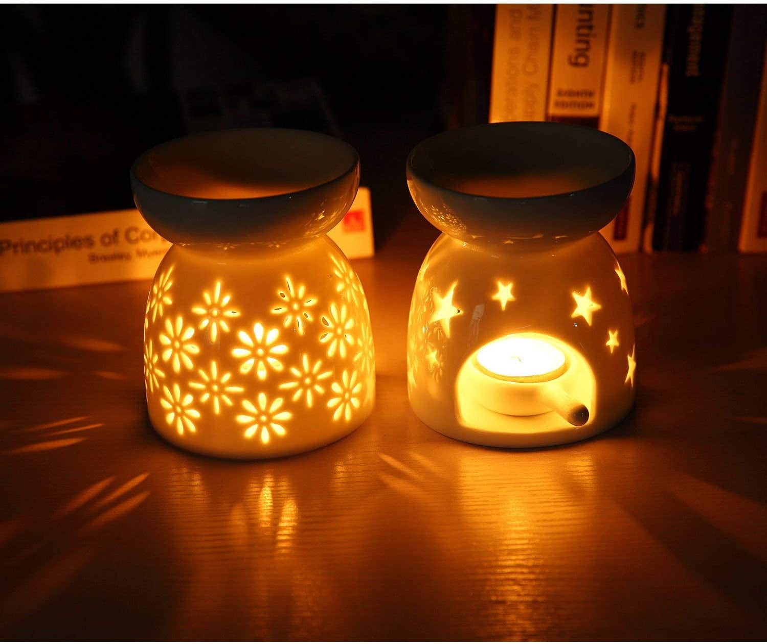 Ceramic Oil Burners Wax Melt Holders Set of 2 - Star Pattern, Lovely Aromatherapy Essential Oil Burner Aroma Lamp Diffuser Candle Tealight Holder Home Bedroom Decor Christmas Housewarming Gift