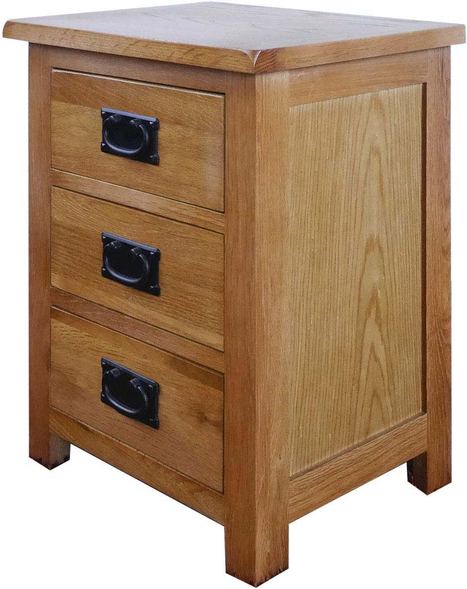 OAK Bedside Table 3 Drawers, NC Paint Cabinet, OAK MDF Board & Hardwood W:42 D:32 H:56 CM