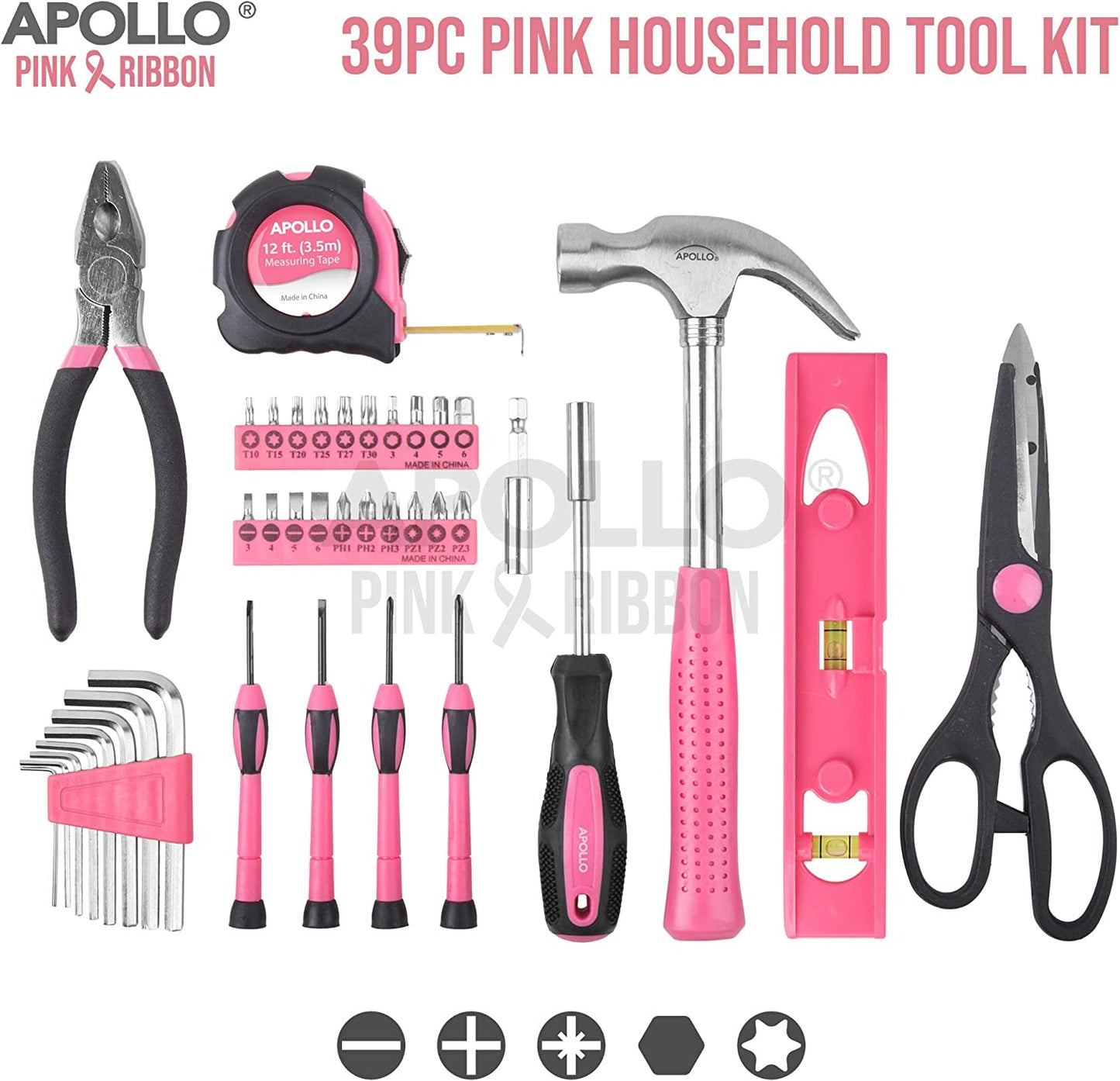 Home Tool Kit,  DT9706PUK, 39 Piece Ladies Set with Most Reached for Pink DIY Tools