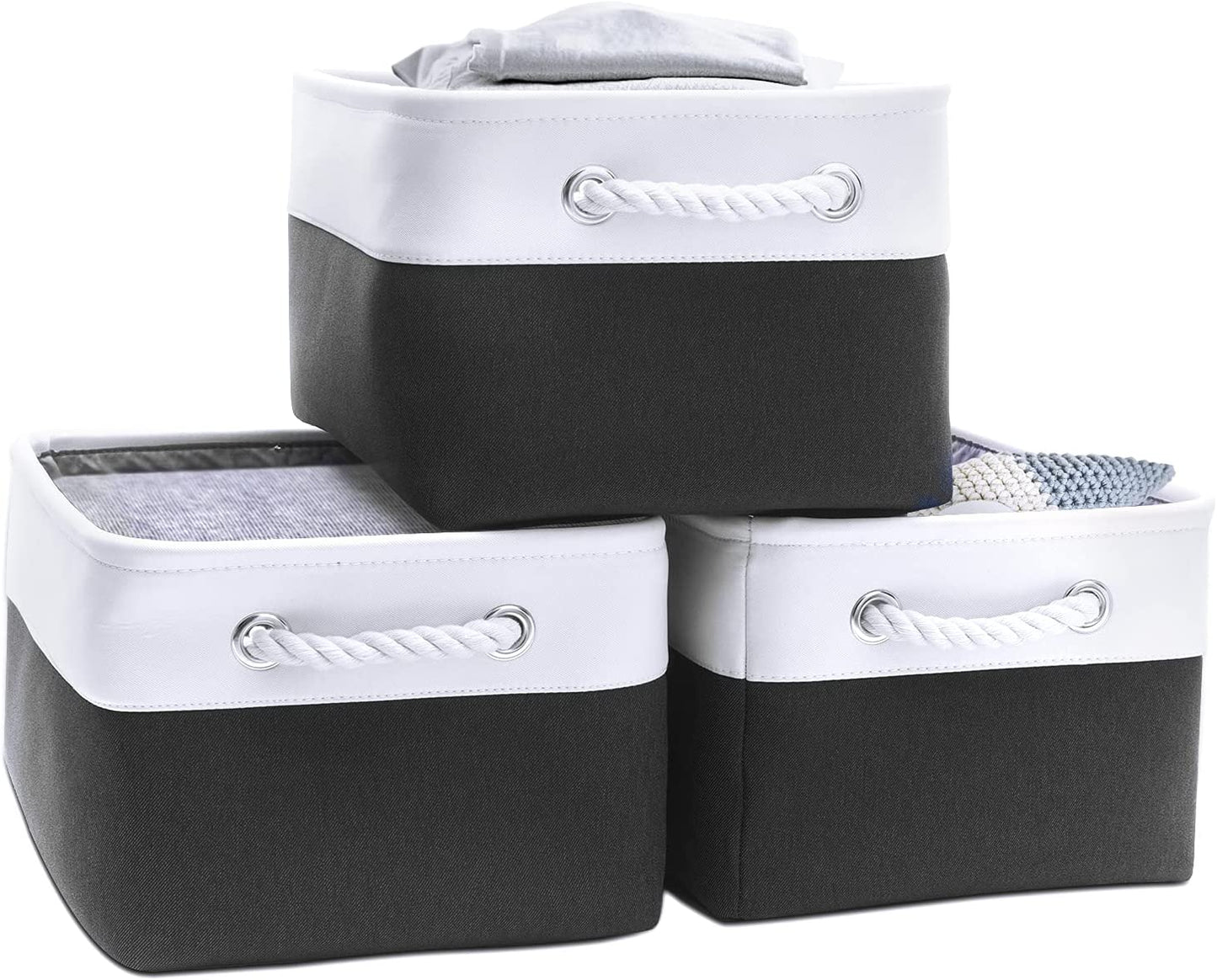 Extra Large Storage Baskets,  Collapsible Fabric Denim Storage Box for Clothes and Toys, Set of 3, (Shadow Grey & Off-White, 16.1"L X 12.2"W X 9.8"H)