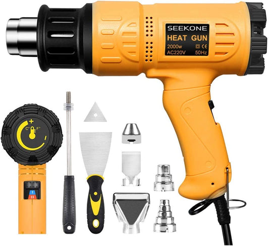 Heat Gun,  2000W Professional Hot Air Gun 50℃- 600℃ Variable Temperature Control with 2-Temp Settings, Overload Protection, Double Heating Wire Fast Heating, 7 Accessories for Shrinking PVC