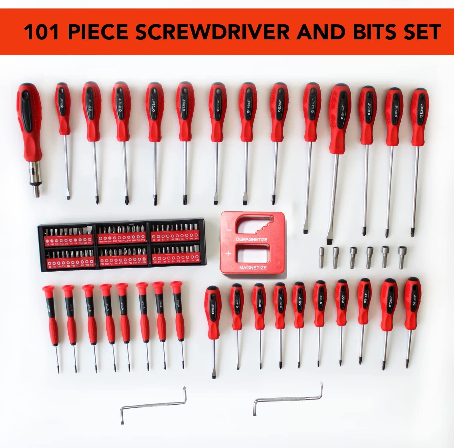 101-Piece Magnetic Screwdriver and Bits Set with Organizer Racking, Magnetic Tips- Precision Kit Including Screwdrivers, Bits, Power Nut Drivers Professional Repair Tool for Man Tools Gift