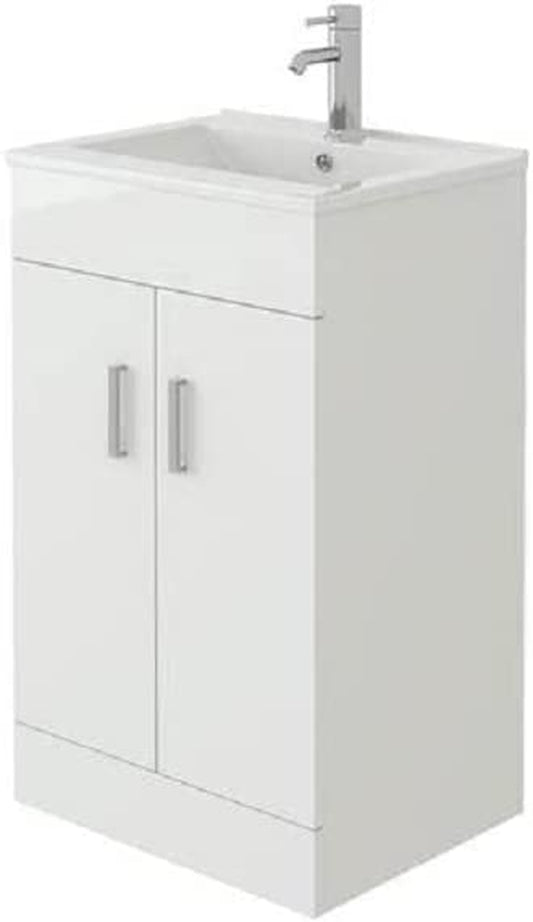 Sphinx High Gloss White Free Standing Basin Vanity Cabinet Unit & Rectangular Sink Flatpack (500Mm)