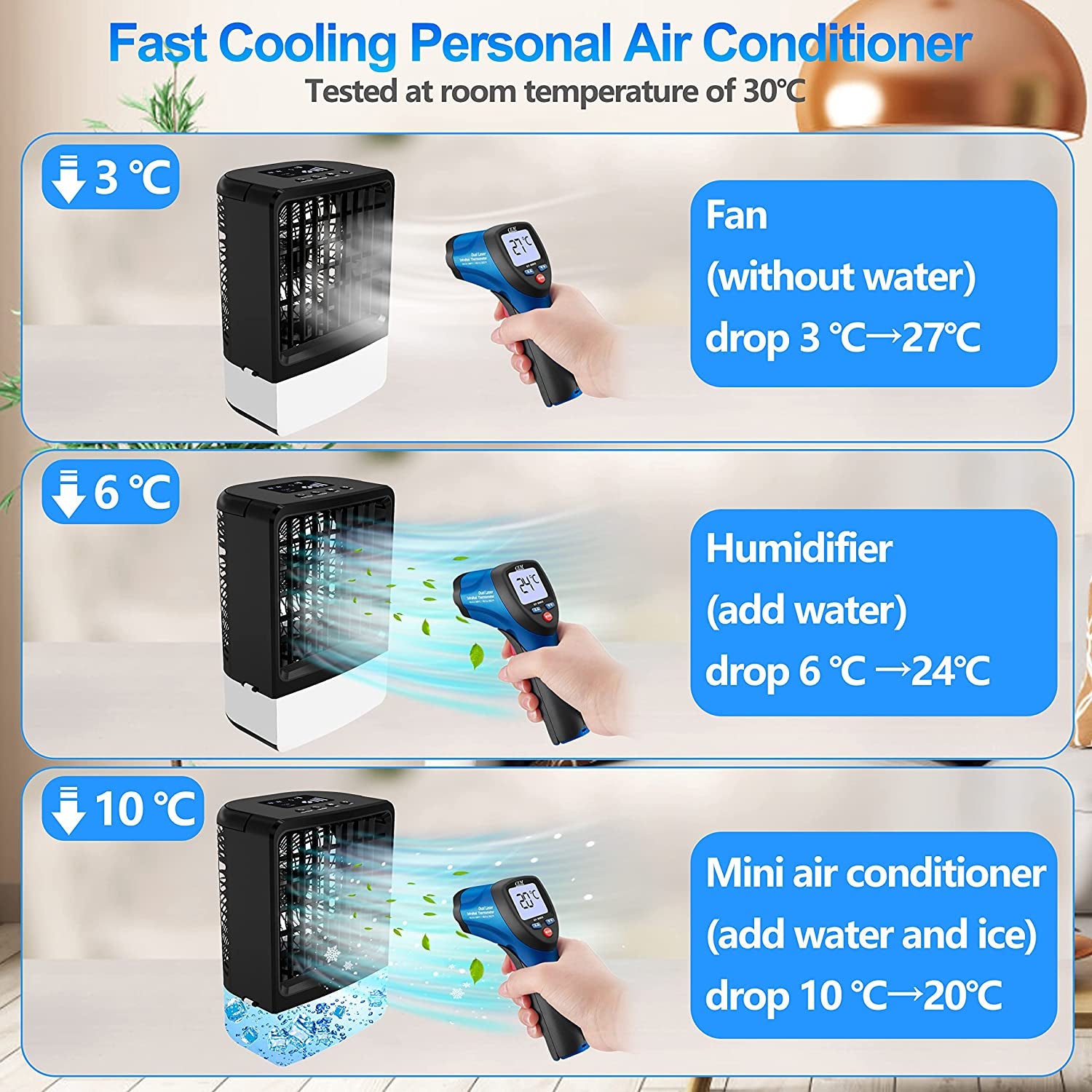 Portable Air Conditioner - Air Cooler, Mini Air Conditioning Unit with 4000Mah Battery Timer Remote Control for Home Office Outdoor