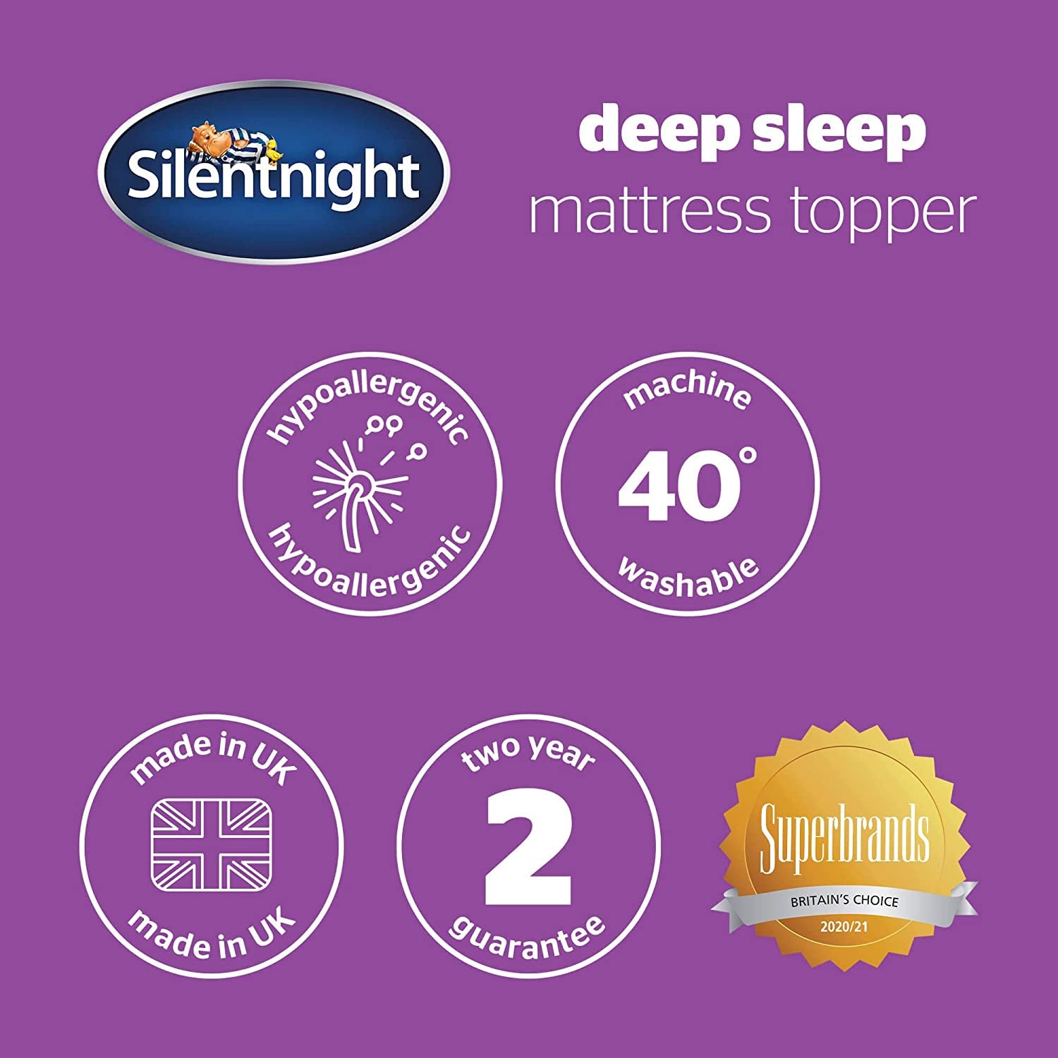 Deep Sleep Double Mattress Topper - Best Thick Soft Comfy Toppers for Bed Caravan Campervan Sofa Beds - Machine Washable Hypoallergenic Bed Topper, White