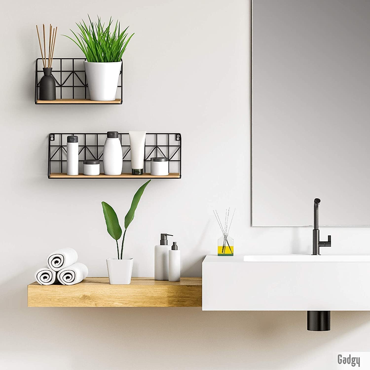 Floating Shelves | Set 2 Piece Shelves for Wall | Small Shelf | Wooden Shelves | Wire Shelf | Floating Shelves Wood | Black Metal Shelf | Rustic Floating Shelves | Home Accessories Living Room