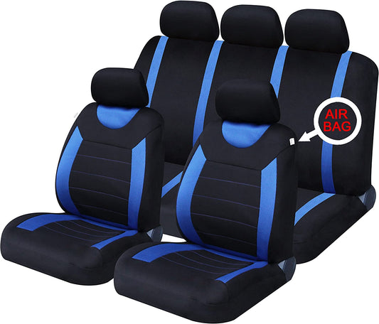 Full Set of Protective Stylish Seat Covers, Sticker Included, Blue Black