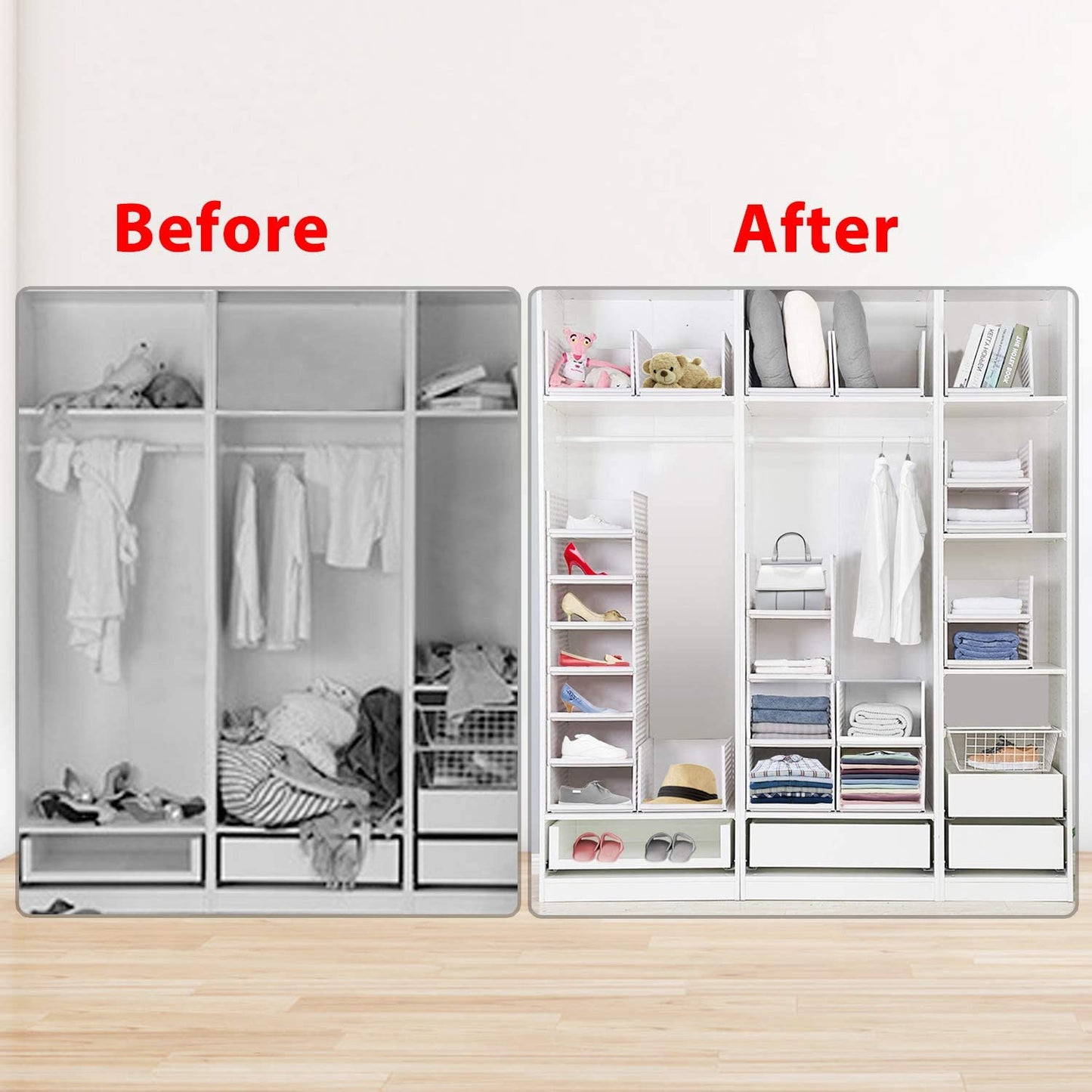 Wardrobe Storage Boxes,4-Pack Plastic Wardrobe Closet Drawer Organiser Stackable Detachable Shelf Baskets Container Crate Cube Organizer, Home Bedroom Pull Out Drawer Dividers for Clothes,Toy