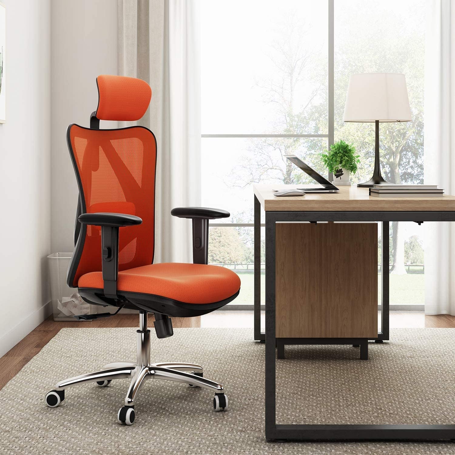 Office Chair Ergonomic Desk Chair, Breathable Mesh Design High Back Computer Chair, Adjustable Headrest and Lumbar Support (Orange)