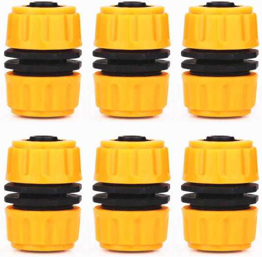 6 Pack Hose Repair Connector, Quick Fix Extend Connector for 1/2" Graden Hose Pipe (Yellow)