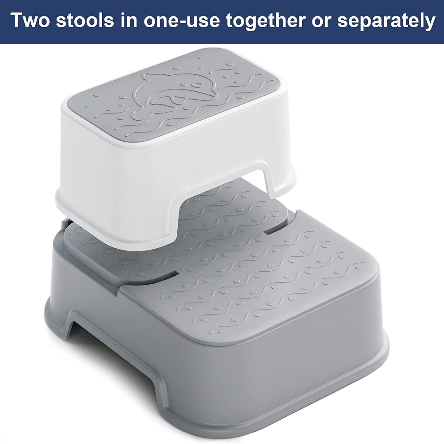 Two Step Stool for Kids(2 Packs),Toddler Step Stool for Potty Training,Toilet Stool,Kids Stool for Sink, Slip Resistant (Grey, 2 Packs)