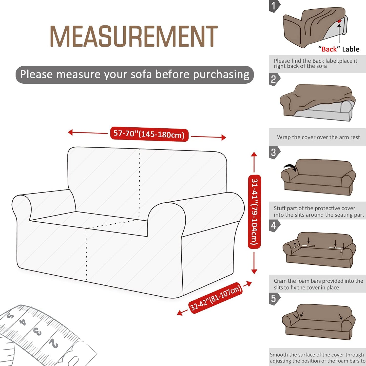 Sofa Covers 2 Seater, Stretch Sofa Slipcovers,Spandex Jacquard Sofa Protector,Furniture Protector for Sofas/Chair,Cover for Sofa for Pets,Couch Covers 1 Pieces (Khaki)