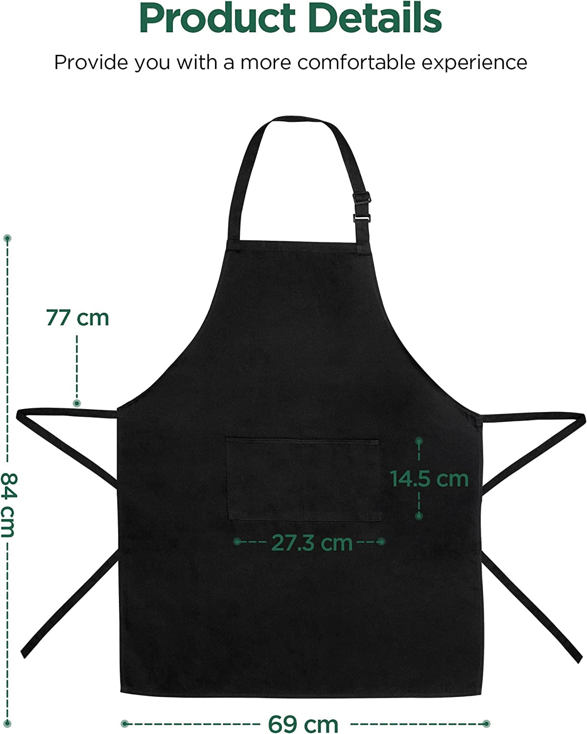 2 Pack Unisex Adjustable Bib Apron with 2 Pockets Cooking Kitchen Chef Women Men Aprons for Home Kitchen, Restaurant, Coffee House (Black Polyester)