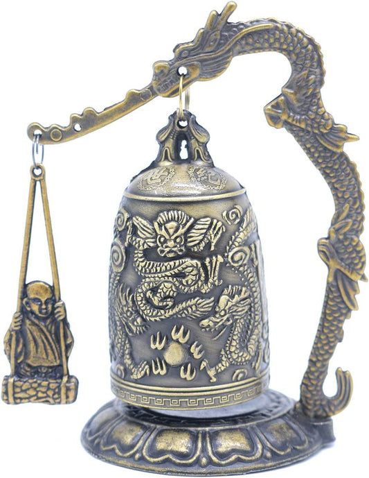 Fengshui Vintage Small Dragon Bell Buddhist Collectibles Ornaments, Good Luck Bell, Meditation Home Office Decor