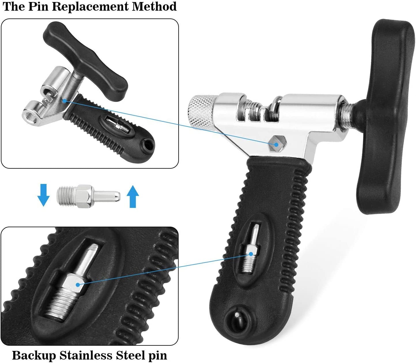 Bike Chain Tool, Universal for 7 8 9 10 Speed Chain Link Repair Removal with Backup Stainless Steel Pin, Easy Using Bicycle Chain Splitter Cutter Rivet Remover Portable for Road Mountain Bike