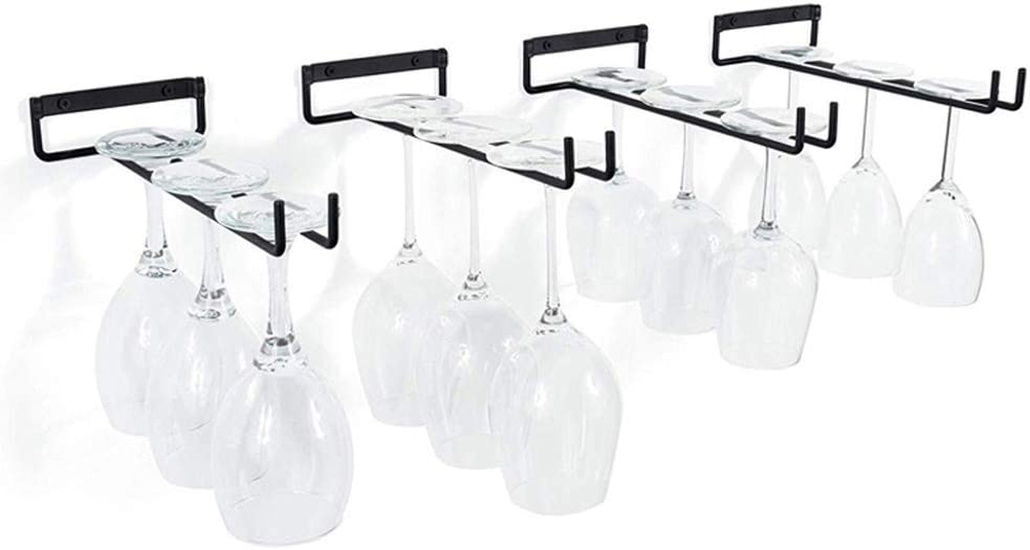 Wine Glass Racks Wall Mounted Hanging Rack Shelf Wine Cup Display Stand for Cabinet and Bar Black 30Cm(4 Pcs)