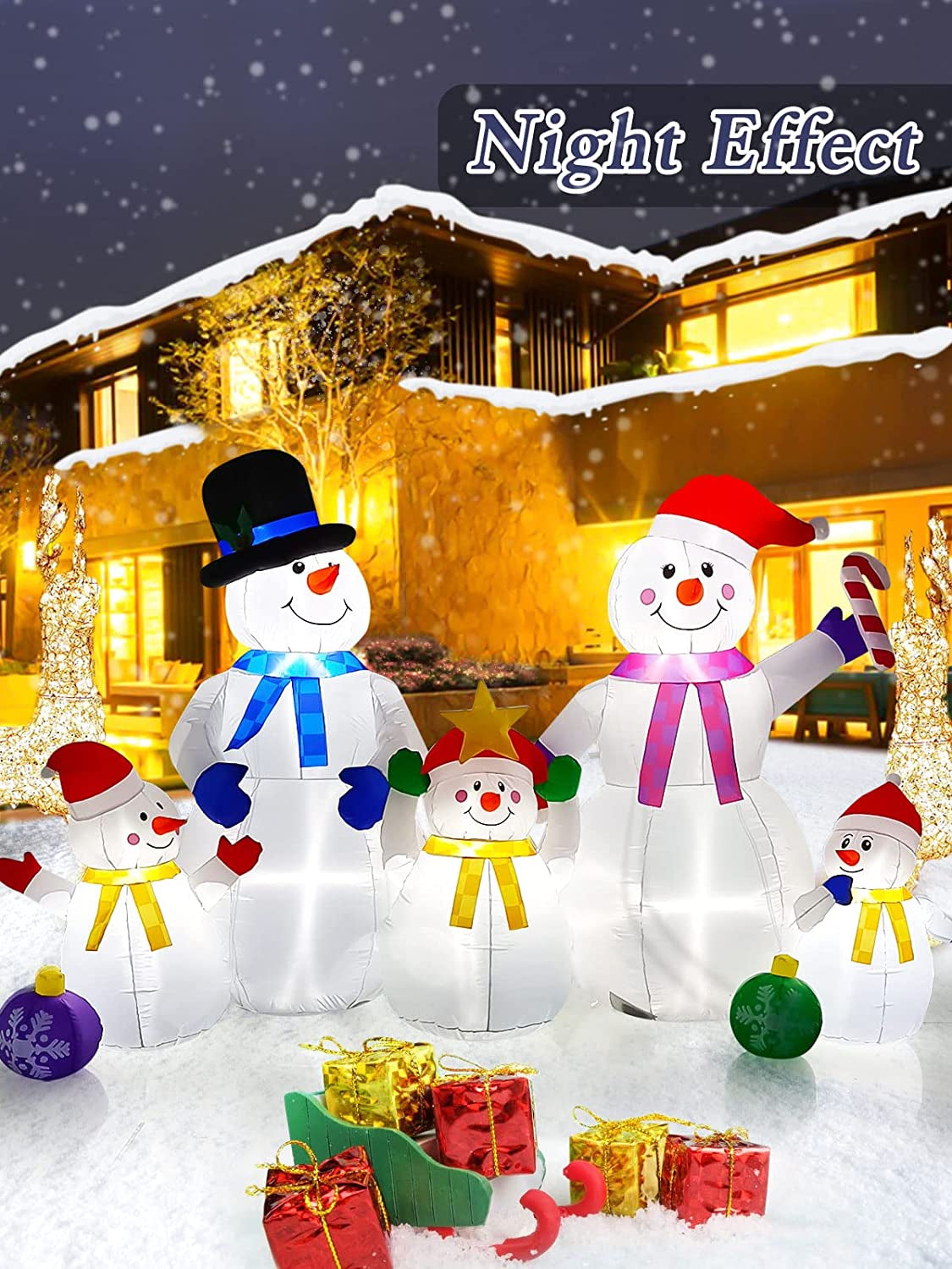 6 Ft Christmas Inflatable Decorations with Build-In Leds, Christmas Tall Huge Snowman Outdoor a Family of Five Cute Decoration for X-Mas Party Indoor Garden Home Family Yard Lawn Decor