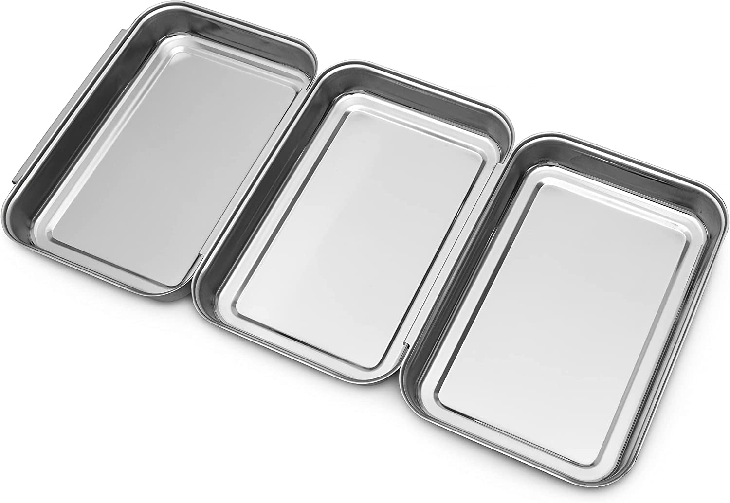 3 Piece Breading Tray Set - Stainless Steel Crumbing Coating Pans with Overlapping Rims - Preparing Dredging Bread Crumb Dishes; Panko, Schnitzel and Fish - with 4 Piece Measuring Spoons