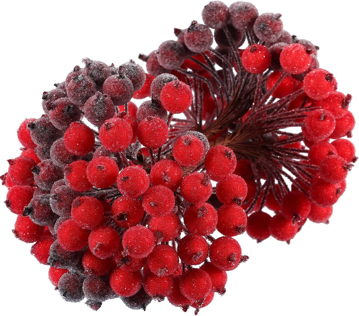 Artificial Frosted Holly Berries Fake 12 Mm Mini Christmas Fruit Berry Flower Decor (Red and Dark Red, 400)